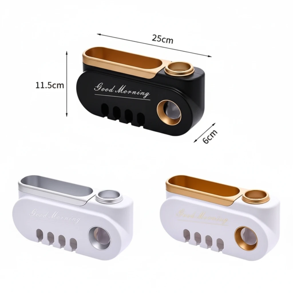 Good Morning Wall Mounted Toothpaste Dispenser with Toothbrush Holder and Storage Shelf 25x11.5x6cm Home & Garden Toothbrush Holders