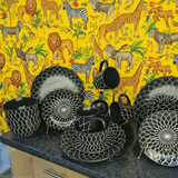 Dinner Set - 24pcs Black White Geometric Mandala Ceramic Serves 6 Kitchen & Dining Dinnerware Sets