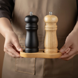 Set of 2 Wooden Pepper Salt Mill Grinder 14.7x5cm Manual Adjustable Natural Wood Matte Black Kitchen Kitchen & Dining Spice Grinders
