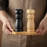 Set of 2 Wooden Pepper Salt Mill Grinder 14.7x5cm Manual Adjustable Natural Wood Matte Black Kitchen Kitchen & Dining Spice Grinders