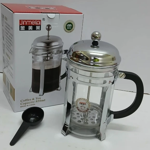 Jinmeilai Glass French Press Coffee Maker 850ml Chrome Dome Lid Mesh Plunger Filter Black Handle Kitchen & Dining French Presses