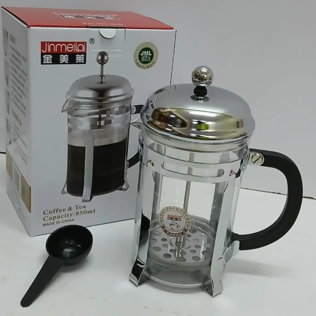 Jinmeilai Glass French Press Coffee Maker 850ml Chrome Dome Lid Mesh Plunger Filter Black Handle Kitchen & Dining French Presses