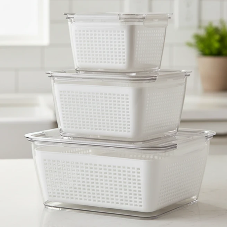 3-Piece Fresh Food Storage Containers with Removable Drain Tray Fridge Organizer Kitchen & Dining Food Storage Containers