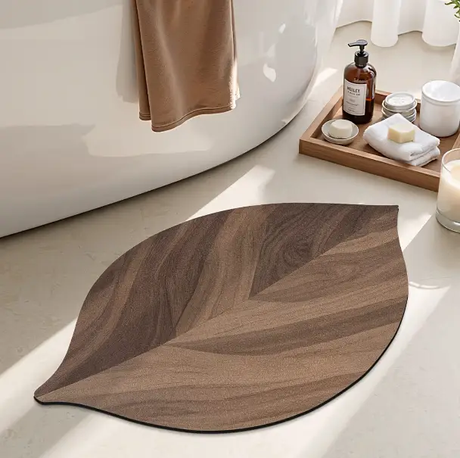 Doormat - Rustic Wood-Effect Leaf Shape Quick-Dry Non-Slip Home & Garden Door Mats