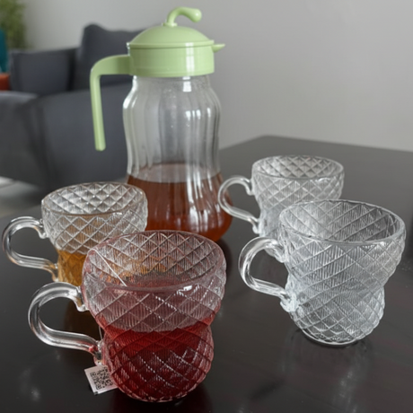 5-Piece Glass Drinkware Set with Pitcher and Diamond Pattern Cups Kitchen & Dining Drinkware Sets