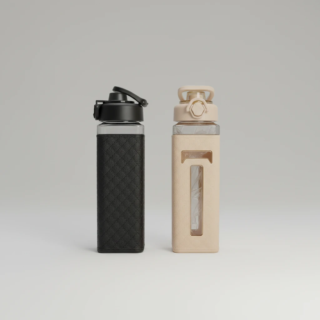 Single Water Bottle Quilted Design Glass with Protective Sleeve 500ml Kitchen & Dining Water Bottles