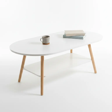 Scandinavian Oval Two-Tier Coffee Table with Wood Legs Coffee Table Coffee Tables