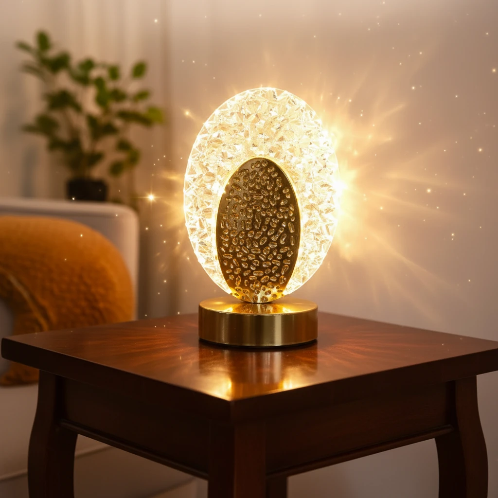 Crystal Oval LED Table Lamp 13.5x23cm Gold Base Touch Dimmer Warm White Starburst Glow Bedside Decor Home & Garden Table Lamps