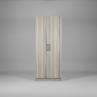 Wardrobe - 2-Door Ribbed Vertical Panel with Black Bar Handles Grey Oak Furniture Hinged Door Wardrobes