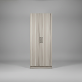 Wardrobe - 2-Door Ribbed Vertical Panel with Black Bar Handles Grey Oak Furniture Hinged Door Wardrobes