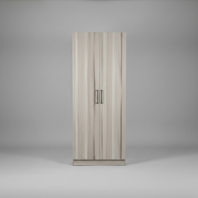 Wardrobe - 2-Door Ribbed Vertical Panel with Black Bar Handles Grey Oak Furniture Hinged Door Wardrobes