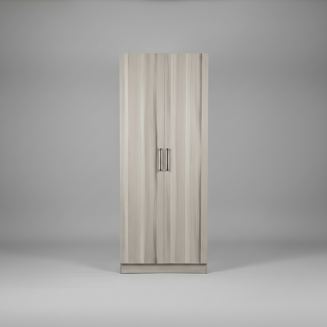 Wardrobe - 2-Door Ribbed Vertical Panel with Black Bar Handles Grey Oak Furniture Hinged Door Wardrobes