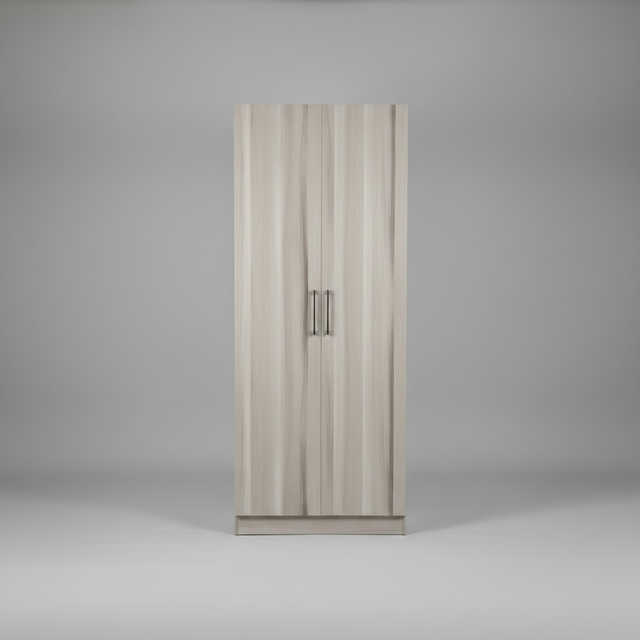 Wardrobe - 2-Door Ribbed Vertical Panel with Black Bar Handles Grey Oak Furniture Hinged Door Wardrobes