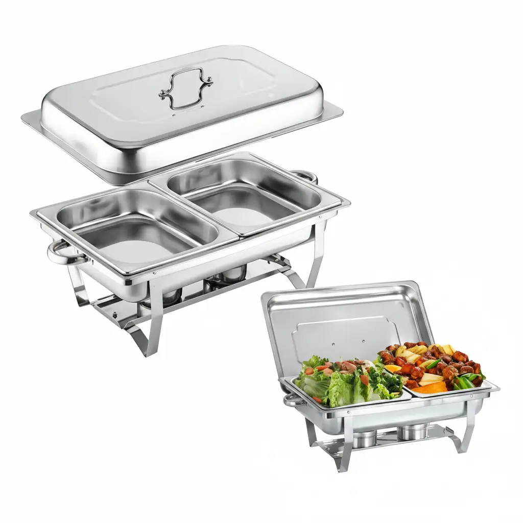 Chafing Dish - 11L Stainless Steel 2-Pan Buffet Food Warmer with Lid Fuel Holders Kitchen & Dining Chafing Dishes