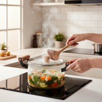 Borosilicate Glass Cooking Pot 2.5L Wooden Handles Glass Lid Clear Kitchen & Dining Casserole Dishes