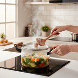 Borosilicate Glass Cooking Pot 2.5L Wooden Handles Glass Lid Clear Kitchen & Dining Casserole Dishes