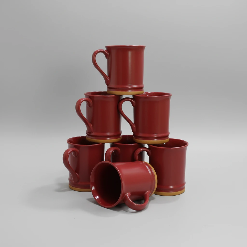 6-Piece Ceramic Mug Set Burgundy with Gold Rim Coffee Mugs Kitchen & Dining Mugs