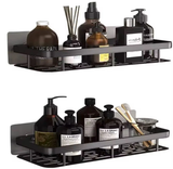 2-Piece Wall-Mounted Shower Caddy Shelf Set Black Adhesive No Drilling Home & Garden Wall-Mounted Caddies