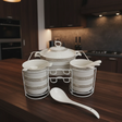 Soup Set - 15-Piece Ceramic White with Gold Greek Key Trim Kitchen & Dining Dinnerware Sets