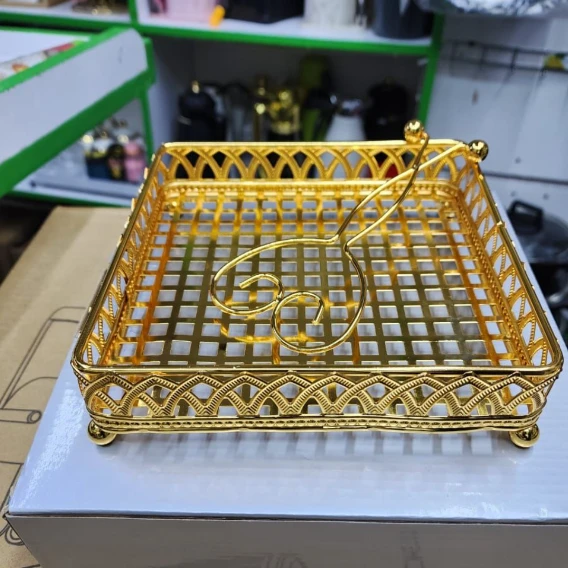 Luxury Gold Napkin Holder Serviette Holder Ornate Metal Filigree Tray Kitchen & Dining Napkin Holders