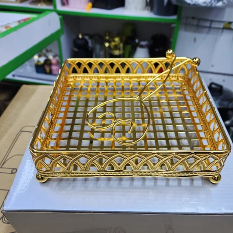Luxury Gold Napkin Holder Serviette Holder Ornate Metal Filigree Tray Kitchen & Dining Napkin Holders