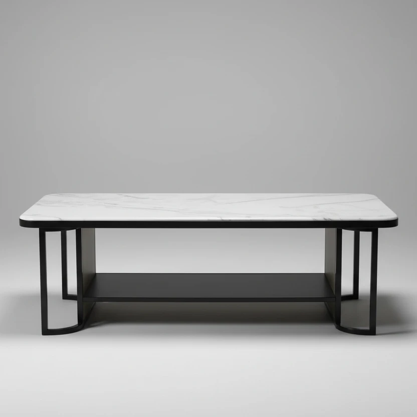 Coffee Table - Modern with White Marble Top & Storage Shelf Furniture Coffee Tables