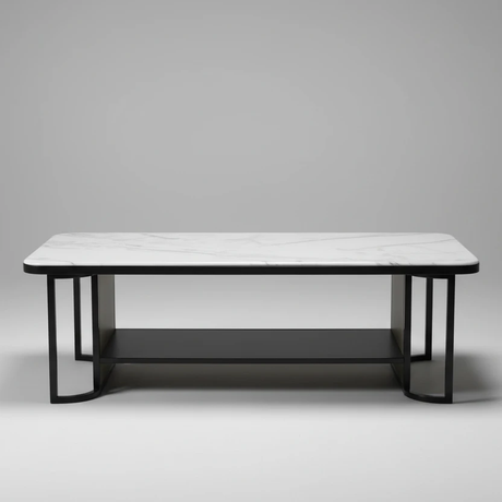 Coffee Table - Modern with White Marble Top & Storage Shelf Furniture Coffee Tables