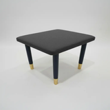 Ottoman - Square Upholstered Footstool with Navy Tapered Legs and Gold Caps Charcoal Furniture Ottomans