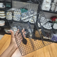 CUISINE Wire Mesh 4-Compartment Cutlery Drawer Organiser Gold Black 25x25x8cm Kitchen & Dining Flatware Trays