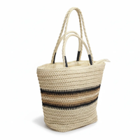 French Color Block Woven Tote Bag Striped with Zipper Closure Lined 43x9x16cm Bags & Accessories Beach Bags