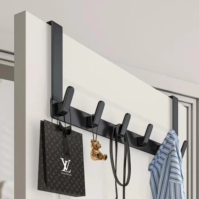 Heavy-Duty Over-The-Door Rack with 5 Hooks Black Metal Home & Garden Closet Organizers