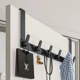 Heavy-Duty Over-The-Door Rack with 5 Hooks Black Metal Home & Garden Closet Organizers