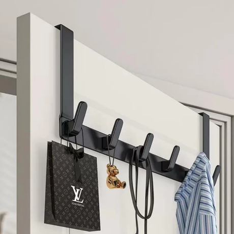 Heavy-Duty Over-The-Door Rack with 5 Hooks Black Metal Home & Garden Closet Organizers