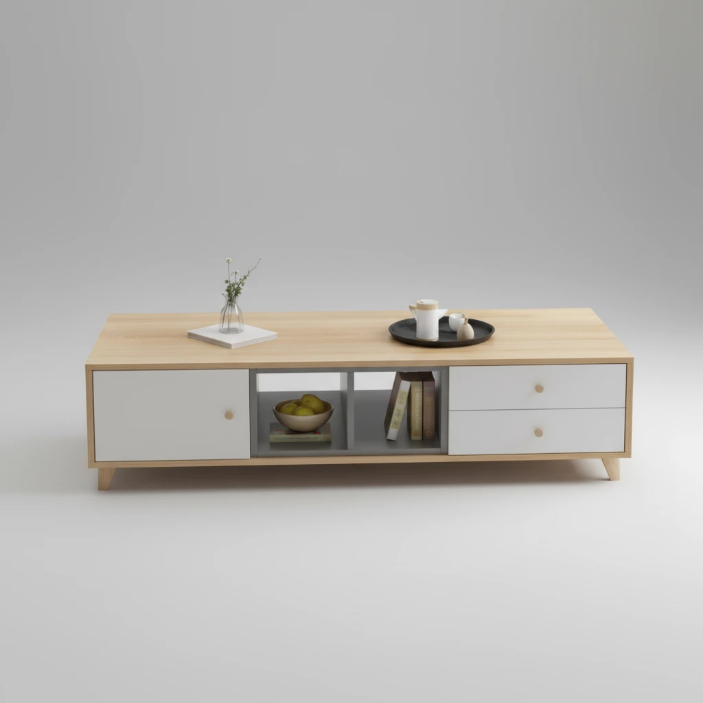 Coffee Table - Scandinavian Style 120cm x 60cm with Drawers Furniture Coffee Tables