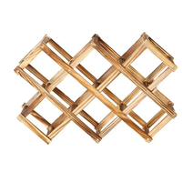 Foldable 10-Bottle Wood Wine Rack Rustic Burnt Pine Diamond Lattice Kitchen & Dining Wine Racks
