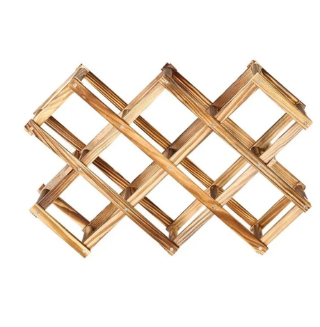 Foldable 10-Bottle Wood Wine Rack Rustic Burnt Pine Diamond Lattice Kitchen & Dining Wine Racks