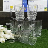 Glass Mug Set - 6-Piece 300ml Diamond Cut Crystal Clear with Handle Kitchen & Dining Mugs