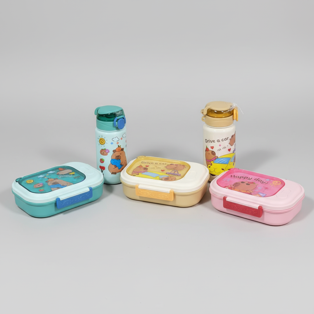 Quality Lunch Box Set with Water Bottle Cute Cartoon Design for Kids