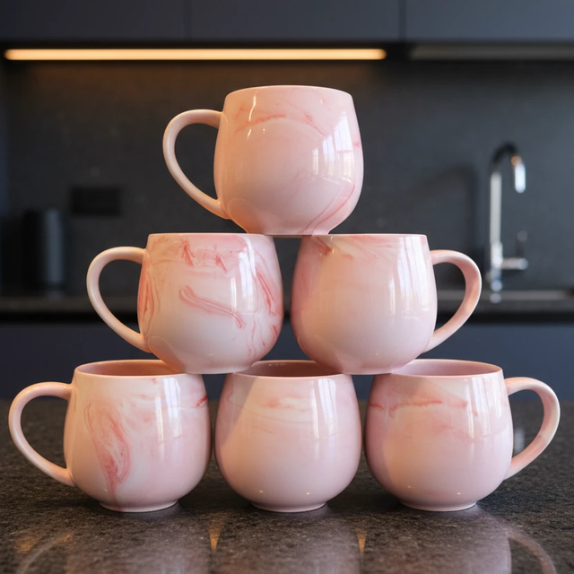 6 Piece Marble Pattern Ceramic Mug Set 380ml Kitchen & Dining Mugs
