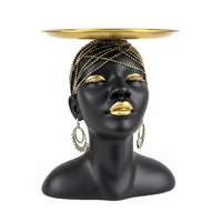Decorative Sculpture - African Woman Bust with Gold Tray Key and Accessories Holder Home Decor Figurines