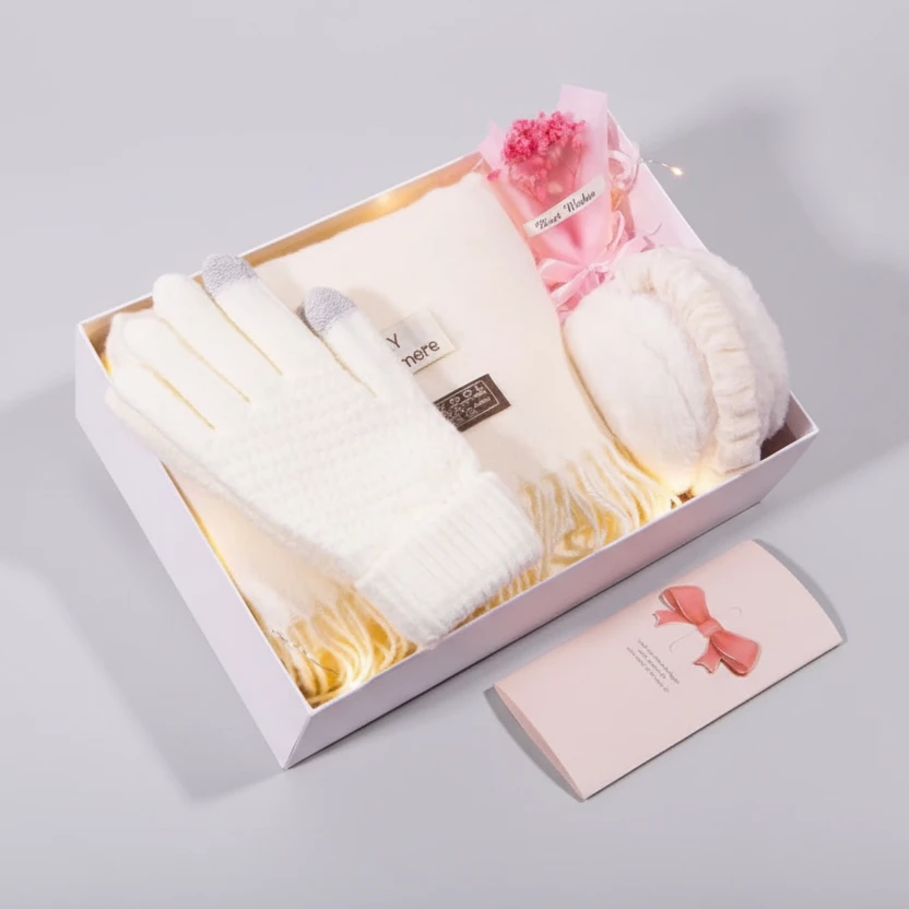 Winter Set - Authentic Cashmere Scarf Gloves Ear Muffs Gift Box Home & Garden Outfit Sets