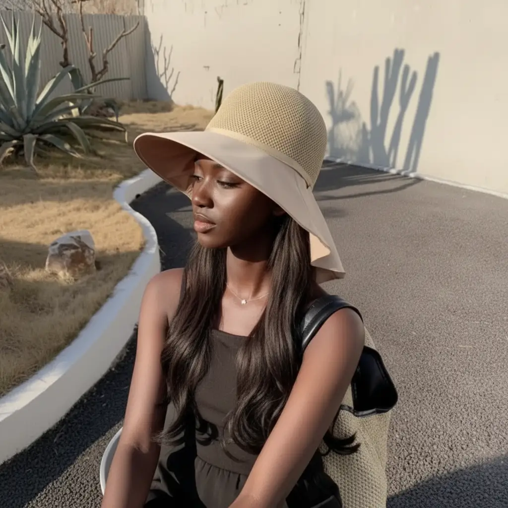 Sun Hat - Women's Wide Brim Straw with Chiffon Shawl Bow Beige Fashion Accessories Sun Hats