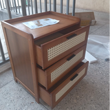 3 Drawer Wooden Nightstand With Rattan Front Modern Bedside Table Home & Garden Nightstands