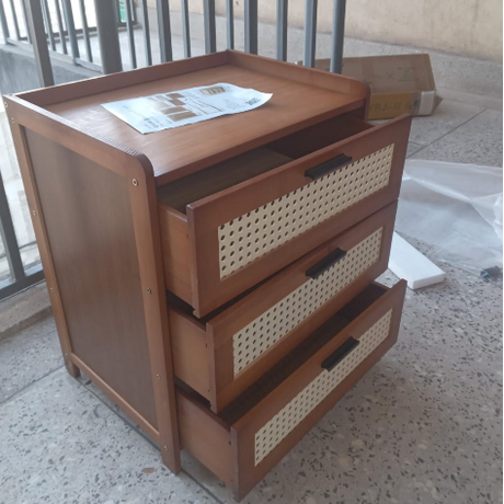 3 Drawer Wooden Nightstand With Rattan Front Modern Bedside Table Home & Garden Nightstands
