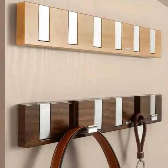 Multifunctional Wood Finish Wall Hook with Chrome Hangers Home & Garden Utility Hooks