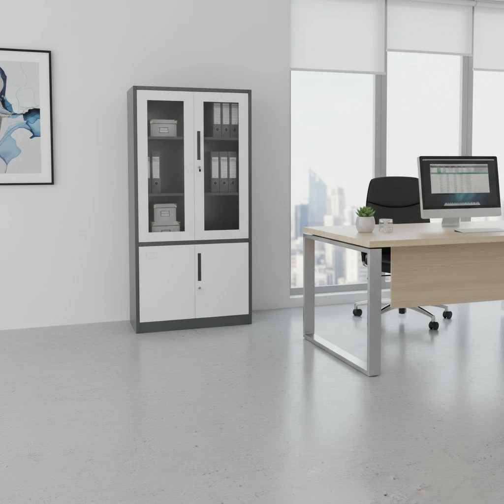 Office Filing Cabinet 2-Door Steel Storage with Glass Upper Doors Lockable Home & Garden File Cabinets