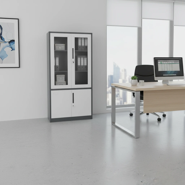Office Filing Cabinet 2-Door Steel Storage with Glass Upper Doors Lockable Home & Garden File Cabinets