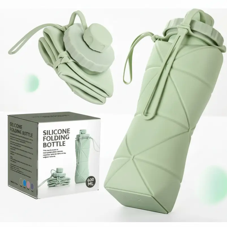 Silicone Folding Bottle - 600ml Foldable Heat Resistant Food Grade Travel Kitchen & Dining Water Bottles