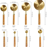 Measuring Cups and Spoons Set - 8pc Stainless Steel Engraved Fragrant Wood Handle Black Gold Kitchen & Dining Measuring Cups & Spoons