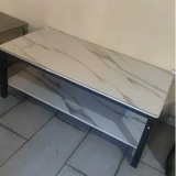Two-Tier Marble-Effect Coffee Table with Glass Shelf & Metal Frame Coffee Table Coffee Tables